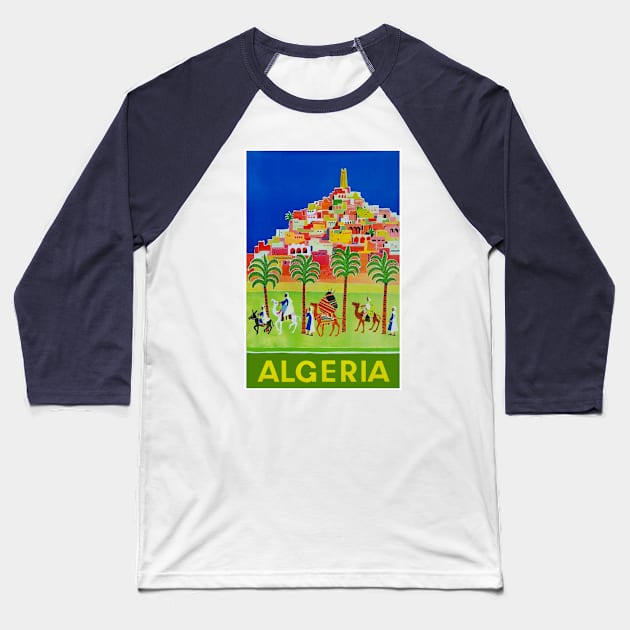 ALGERIA Vintage Advertising Travel Print Baseball T-Shirt by posterbobs